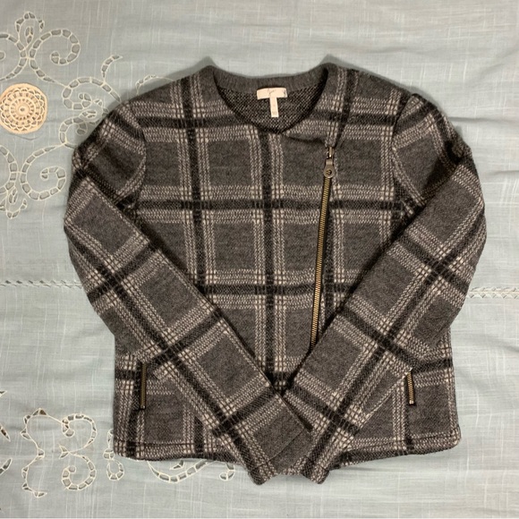 Joie gray plaid wool jacket with asymmetrical zipper - Picture 10 of 12
